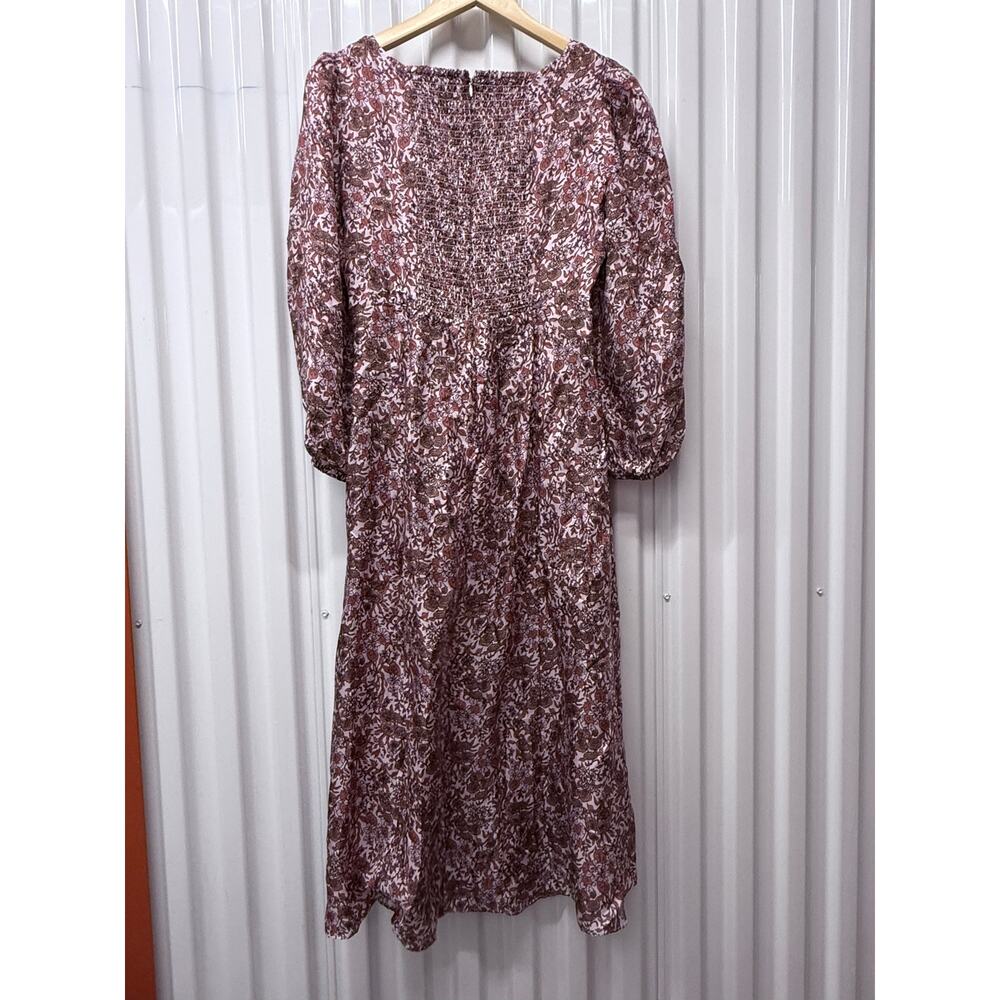 J CREW pink purple Sweetheart puff long sleeve silky midi dress in Fête Floral - Picture 7 of 12
